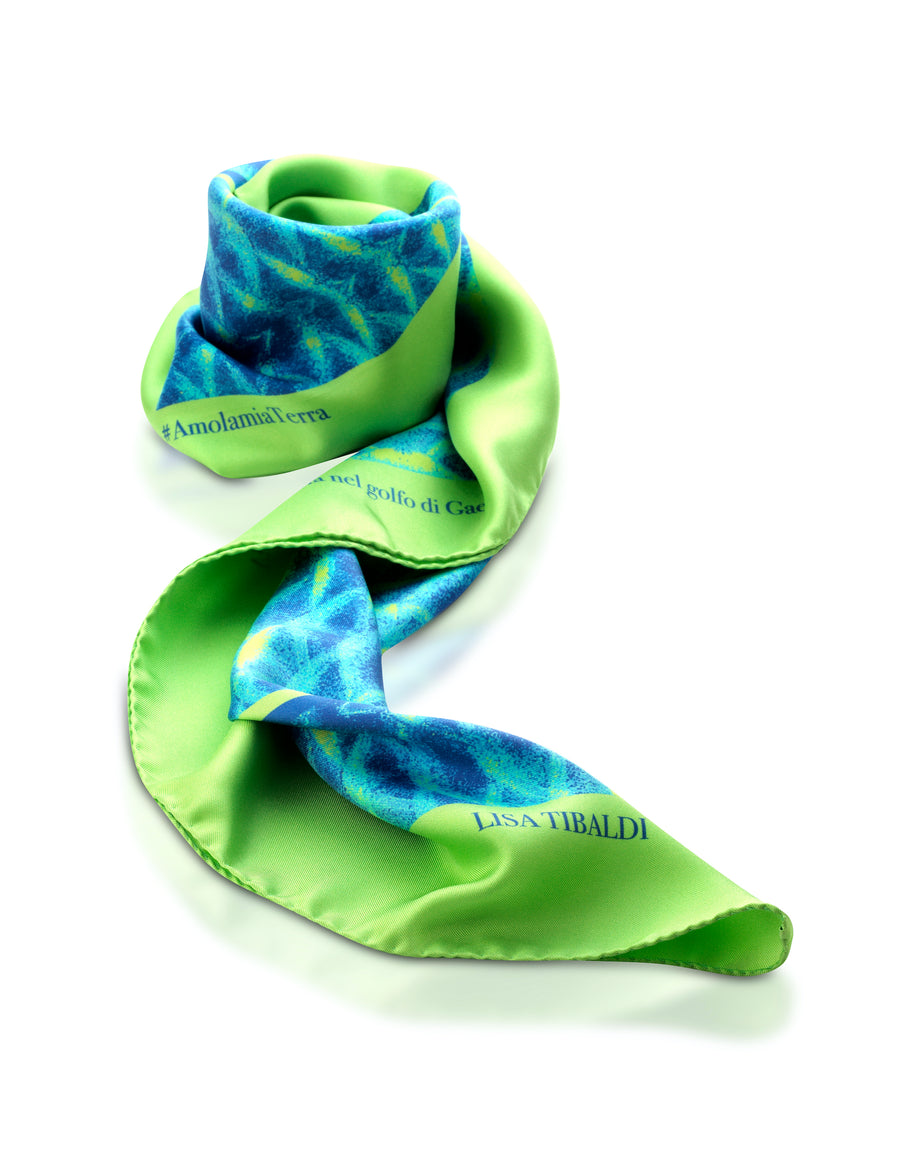 Lisa Tibaldi Terra Mia Foulard Collection Silk scarf Collection made in Italy serie Vita marina del golfo di Gaeta Sea01 color Lime