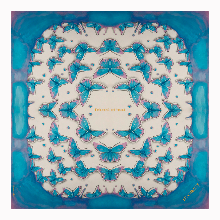 Lisa Tibaldi Terra Mia Collezione Scarf Foulard in seta pura quadrato serie farfalle degli Aurunci dis.04 colore Unico 90x90cm pure silk square scarf